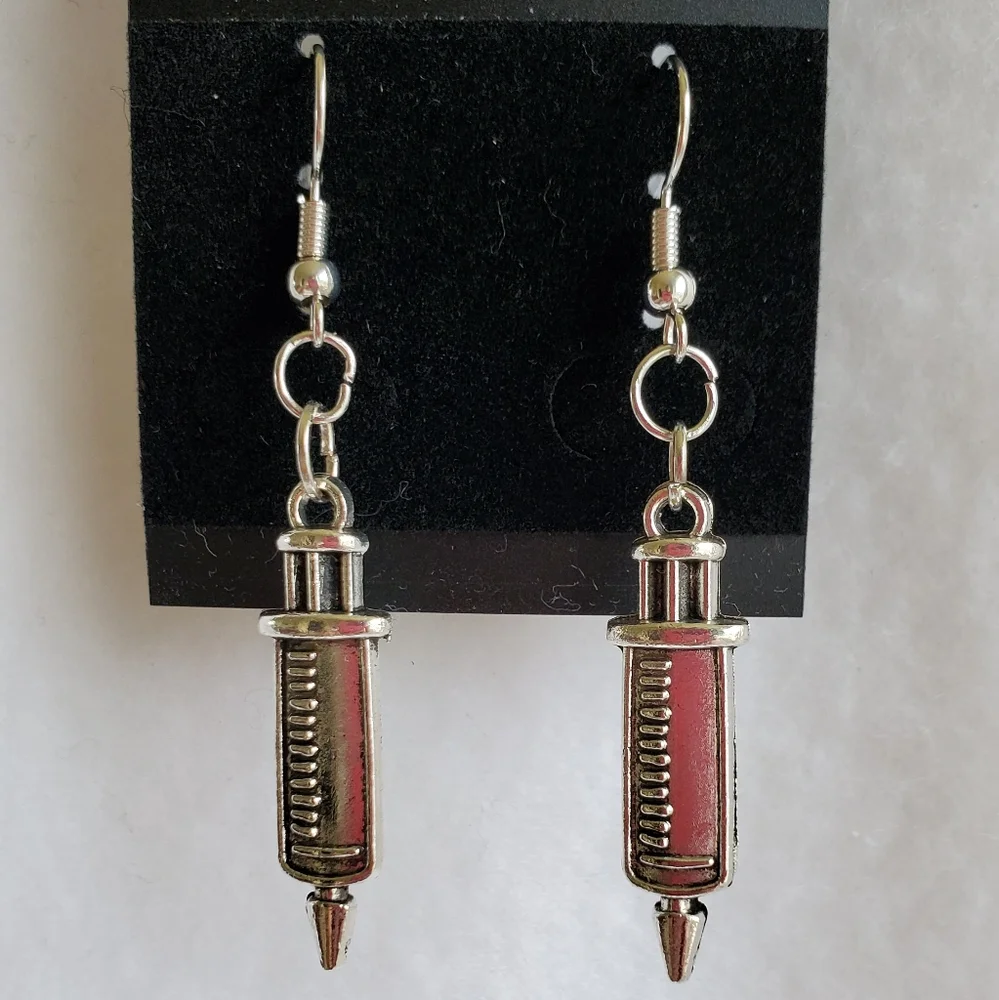 Womens silver medical professional earrings